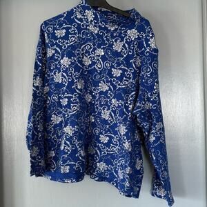 Women's Blue Silver Metallic Long Sleeve Pullover Turtle Neck Top sz 3X